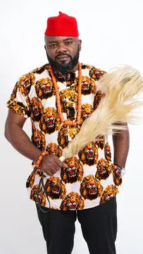 Igbo Men Male Isiagu Chieftaincy Attire Traditional Top with