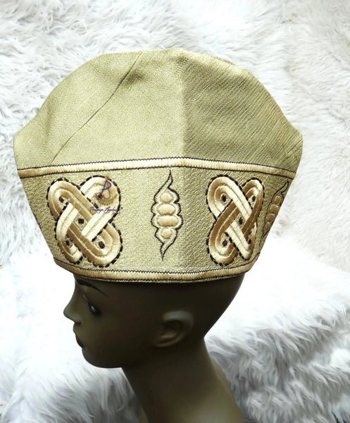 Champagne Gold with Chocolate Yoruba Fila Hat Royal Designs Aso