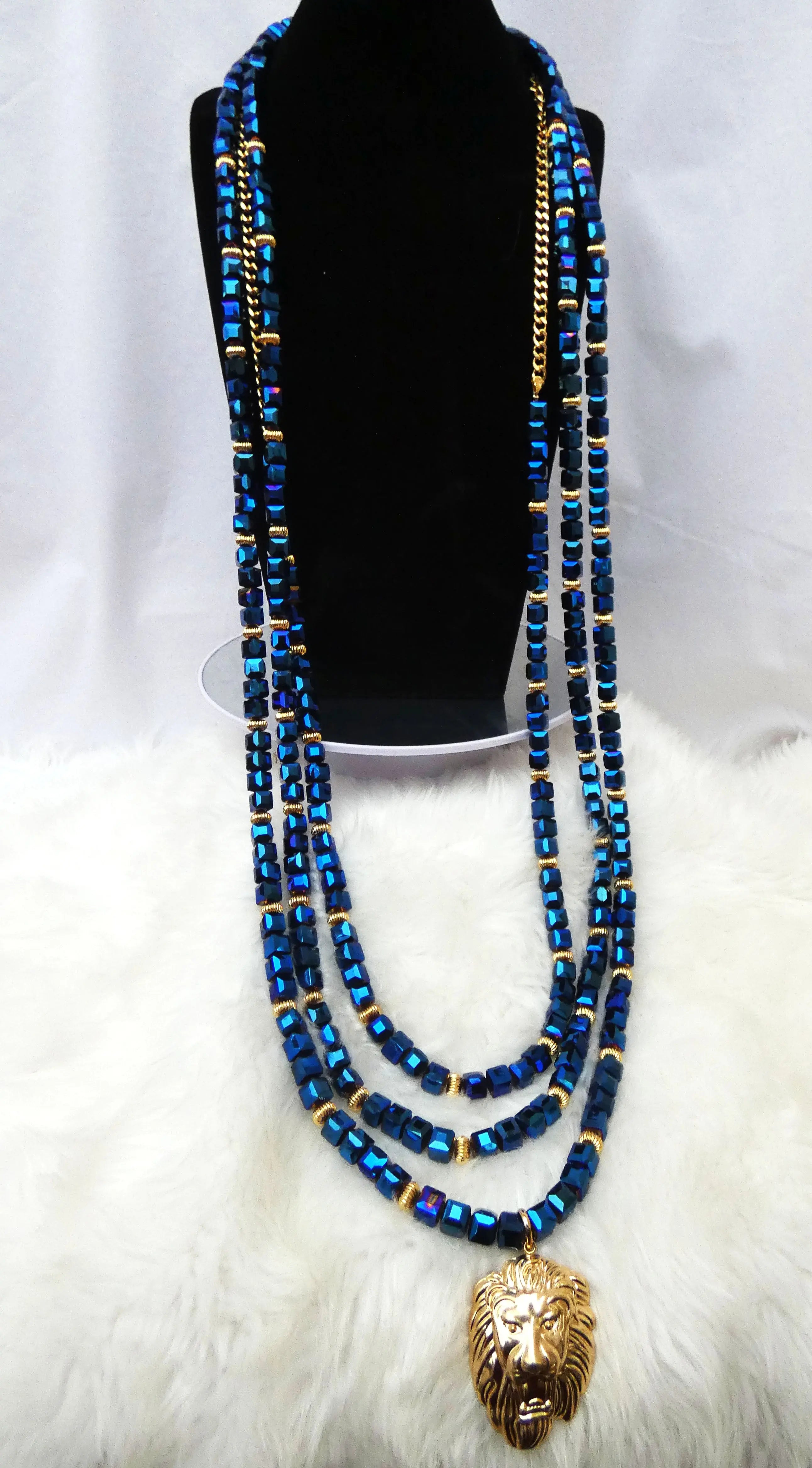 Prestige Latest Midnight Blue Men Necklace Extra Long African Bead Groom Native Jewellery Set
