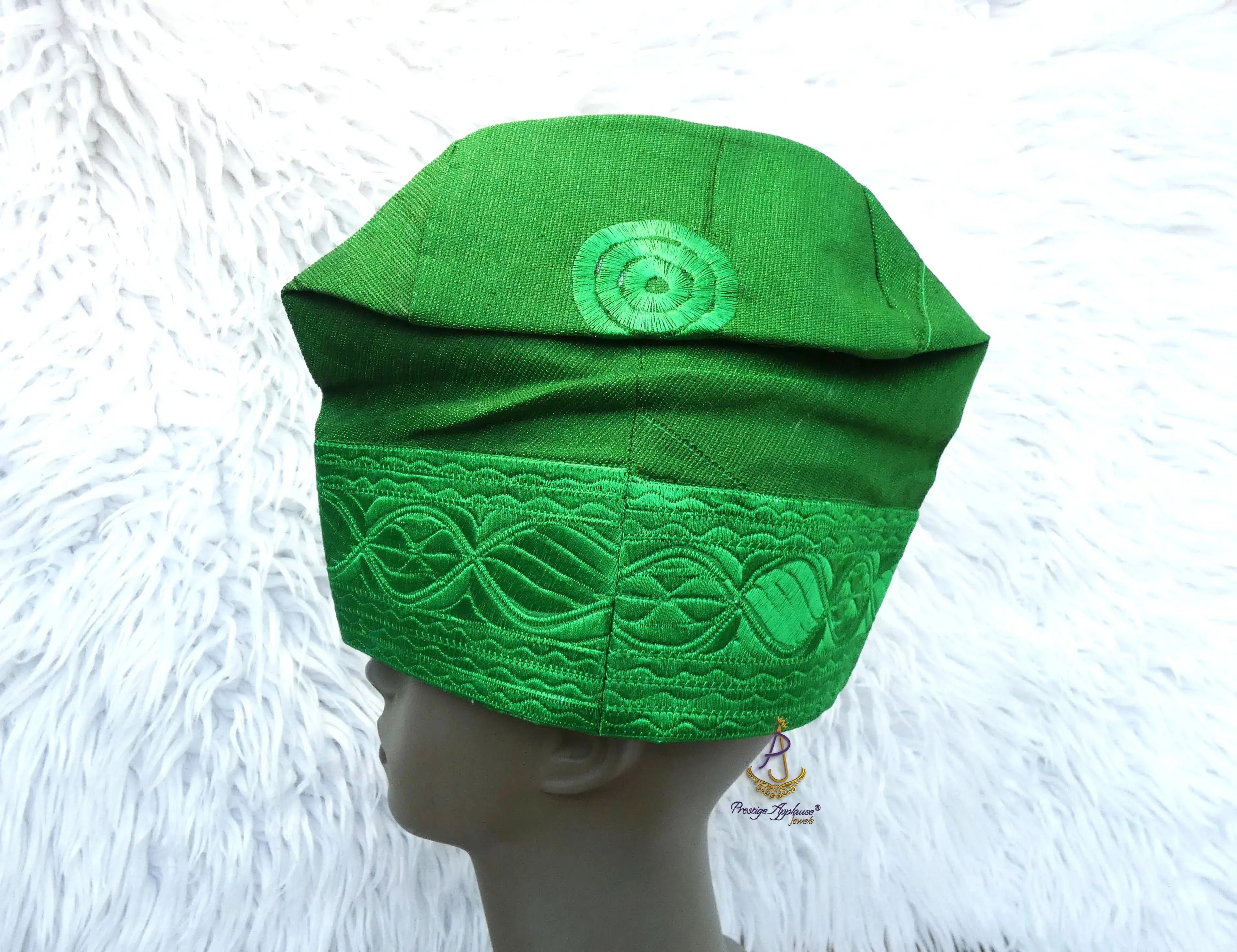 PrestigeApplause Green Yoruba Fila Hat Royal Embroidery Designs