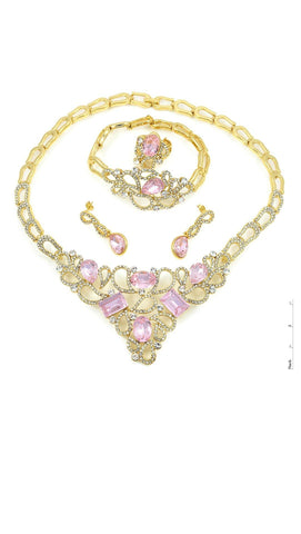 Baby Pink Light Pink Gold Plated Beautiful Necklace Jewellery Set - PrestigeApplause Jewels 