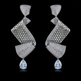 Elegant S Shaped Cubid Zirconia Detailed Silver Gold Cocktail Party Wedding Bridal Earring Jewellery