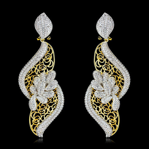 Beautiful Cubid Zirconia Swivel Silver Gold Mixed Cocktail Party Wedding Bridal Earring Jewellery