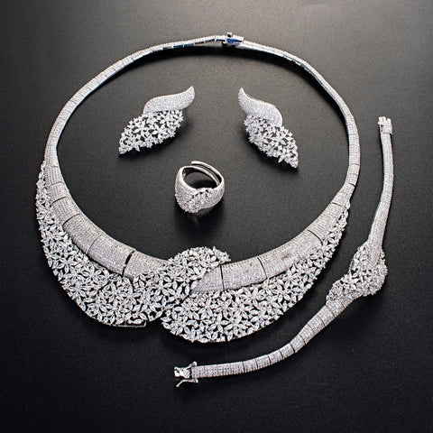 Elegant Silver 4 pcs Necklace Celebrant Bridal Jewellery Set - PrestigeApplause Jewels 