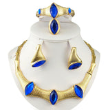 Royal Blue Elegant 18k Buckle Gold Plated Necklace Earring Bangle Jewelry Party Set