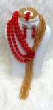 Clearance Sales Red Balls & Gold Crystal Elongated Bridal Party Jewellery Set