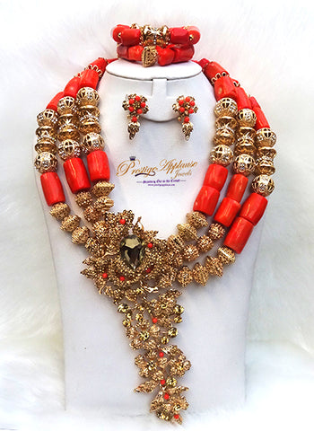 Celebrant Detailed Beautiful Real Traditional Bridal & Groom Wedding 100% Coral Complete Bride Women Ladies and Men Necklace Jewellery Set