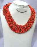 Forever 21 Orange Mixed Tone Braided Seed Beads Wedding Party Necklace Jewellery
