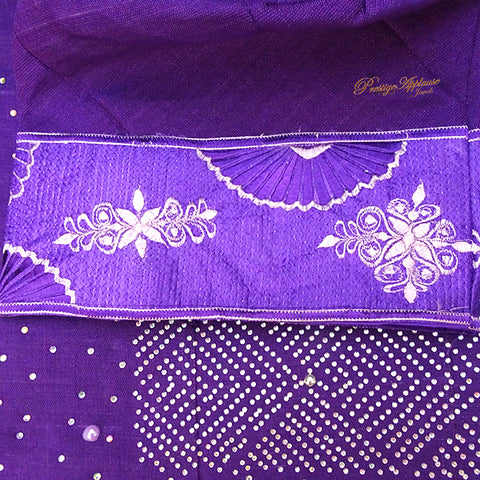 Purple Embelished with Stones New Design Aso Oke African Nigerian Gele Ipele Men Fila Cap Veil Bridal Set