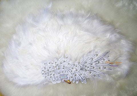 Beautiful Detailed White Cream Off White Mixed Feather Flower Design Feather Hand fan wedding African Traditional engagement