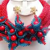 Latest Design Red Statement unique African Beads Bridal Wedding Party Jewelry Set