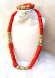 Men Traditional Groom Rough Coral African Nigerian Beads Necklace Bracelet Jewellery - PrestigeApplause Jewels 