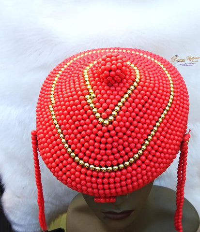 PrestigeApplause Jewels Nigerian Edo Ibo Coral Crown Cap Wedding Bridal Party Beaded Edo Hat - PrestigeApplause Jewels 