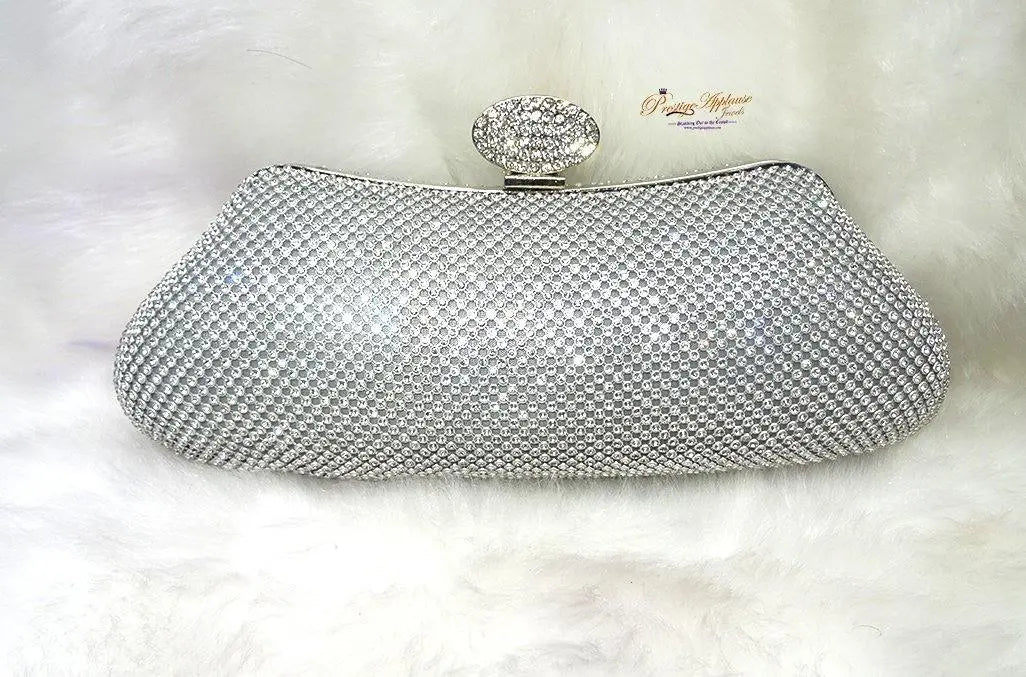 Ladies Sparkly Crystal Diamante Evening Silver Bag Wedding Clutch