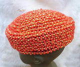 Queen Red Orange Edo Coral Crown wedding Bridal Party Beaded Edo Igbo Hat - PrestigeApplause Jewels 