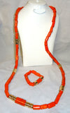 Men Extra Long Traditional Real Genuine Coral with Blings African Nigerian Wedding Party Beads Jewellery Set