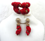 Red Detailed Beaded Bracelet and Earring Beads Jewellery Set - PrestigeApplause Jewels 