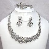 Beautiful Flower Silver Crystal Flower Costume Fashion Party Bridal Necklace Set