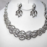Beautiful Flower Silver Crystal Flower Costume Fashion Party Bridal Necklace Set - PrestigeApplause Jewels 