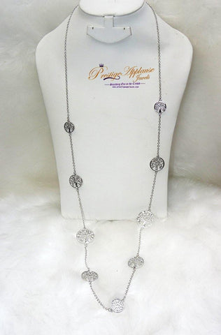 Sterling Silver Plated Long Chain and Cubic Zirconia Necklace - PrestigeApplause Jewels 