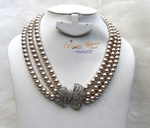 Quality Pearls 3 Layers Beautiful Luscious Bridal Wedding Crystal Party Necklace Jewellery UK - PrestigeApplause Jewels 