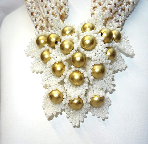 New Design White & Gold African Beads Bridal Wedding Party Jewelry Set