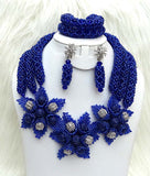 Latest design Navy Blue African Nigerian Beads Necklace Bridal Jewellery Set
