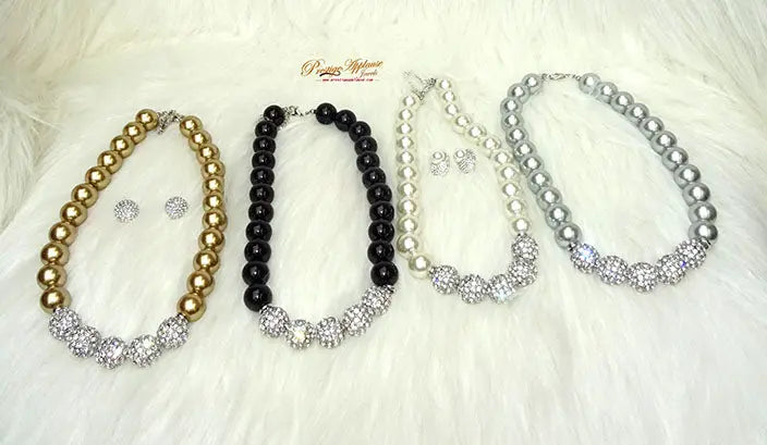 Quality Pearls White Cream Beautiful Luscious Wedding Crystal Party Necklace Earring Jewellery Set