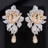 Beautiful Sparkling Cubid Zirconia Flowery Gold Cocktail Party Wedding Bridal Earring Jewellery