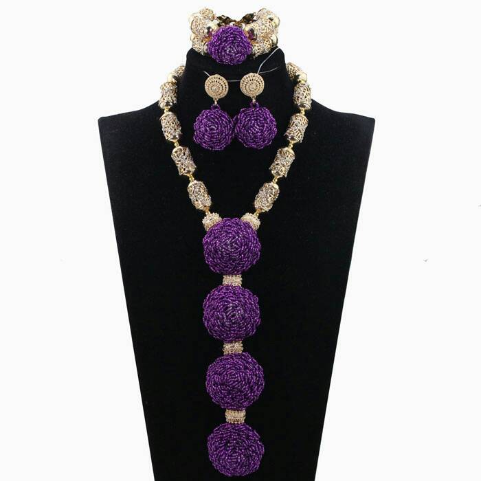 Purple New Designs Wedding African Nigerian Beads Necklace