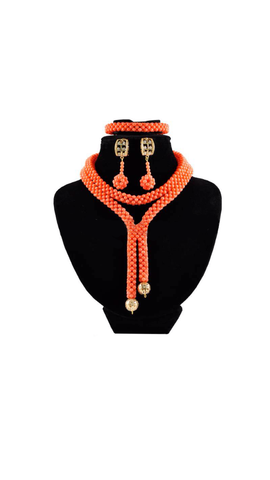 African Coral Beads Jewellery Set Embelished with gold balls