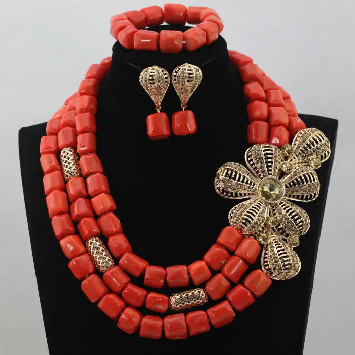 New Design Traditional Coral Beads with Bold Brooch Accessories
