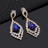 Blue Zircon Trendy Tear drop Crystal 18k Gold plate Cocktail Wedding Party Earring - PrestigeApplause Jewels 