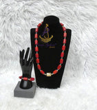 1 Layer Red Cheap Beaded Necklace Bracelet Set Gold-Tone Accessories – Traditional Men Women Unisex Set PrestigeApplause Jewels