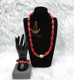 1 Layer Red Cheap Beaded Necklace Bracelet Set Gold-Tone Accessories – Traditional Men Women Unisex Set PrestigeApplause Jewels