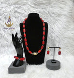 1 Layer Red Cheap Beaded Necklace Bracelet Set Gold-Tone Accessories – Traditional Men Women Unisex Set PrestigeApplause Jewels