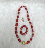 1 Layer Red Cheap Beaded Necklace Bracelet Set Gold-Tone Accessories – Traditional Men Women Unisex Set PrestigeApplause Jewels