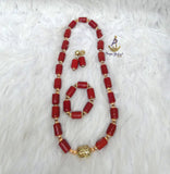 1 Layer Red Cheap Beaded Necklace Bracelet Set Gold-Tone Accessories – Traditional Men Women Unisex Set PrestigeApplause Jewels