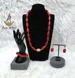 1 Layer Red Cheap Beaded Necklace Bracelet Set Gold-Tone Accessories – Traditional Men Women Unisex Set PrestigeApplause Jewels