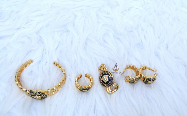 18K Design Replica Black Design Gold Plated Necklace Earring Party Dinner Cocktail Bride Jewellery Set Gold Plated