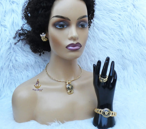 18K Design Replica Black Design Gold Plated Necklace Earring Party Dinner Cocktail Bride Jewellery Set Gold Plated