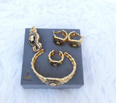 18K Design Replica Black Design Gold Plated Necklace Earring Party Dinner Cocktail Bride Jewellery Set Gold Plated