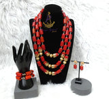 2/3 Layers Red Beaded Necklace Set Gold-Tone Accessories – Traditional Women Set PrestigeApplause Jewels