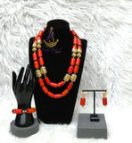 2/3 Layers Red Beaded Necklace Set Gold-Tone Accessories – Traditional Women Set PrestigeApplause Jewels