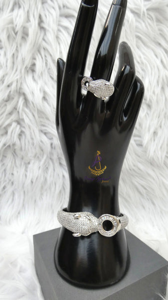 925 Silver Gold Lion Design Women’s Bangle Bracelet – Elegant Fashion Jewellery Gift Bangle Bracelet