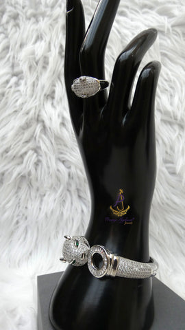 925 Silver Gold Lion Design Women’s Bangle Bracelet – Elegant Fashion Jewellery Gift Bangle Bracelet