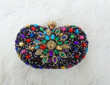 Black Multi Colour Evening Clutch Bag Gold Bag for Women Floral Diamante Formal Dressing Handbag for Wedding Party Prom PrestigeApplause Jewels