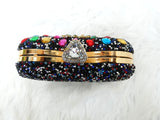 Black Multi Colour Evening Clutch Bag Gold Bag for Women Floral Diamante Formal Dressing Handbag for Wedding Party Prom PrestigeApplause Jewels