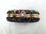 Black Multi Colour Evening Clutch Bag Gold Bag for Women Floral Diamante Formal Dressing Handbag for Wedding Party Prom PrestigeApplause Jewels