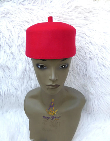 Black Red Chieftaincy Ozo African Traditional Cap | Igbo Hat | Fez Style Wool Cap | Cultural Headwear for Men